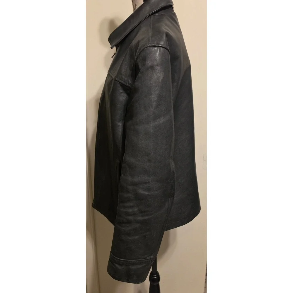 Vintage Banana Republic Mens Black Leather Full Zip Jacket Point Collar Large